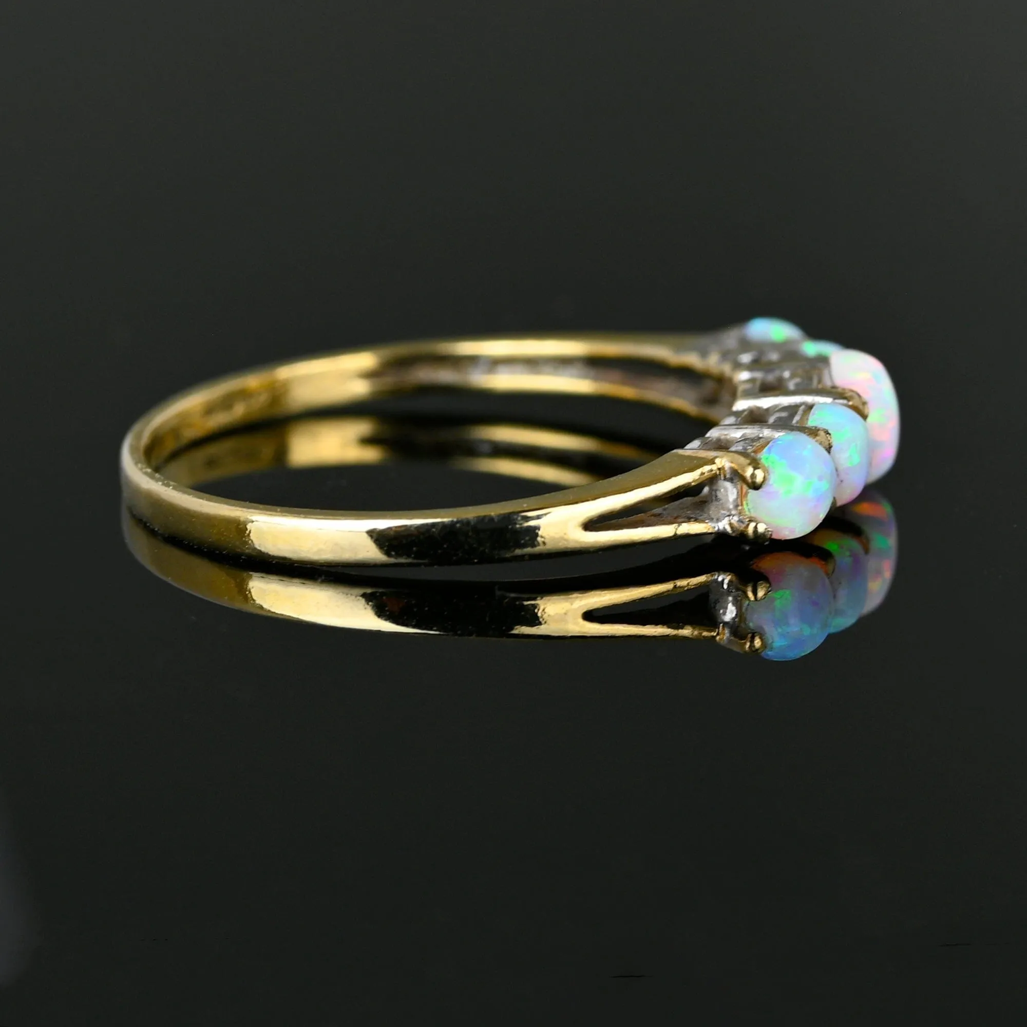 Vintage Gold Five Stone Opal Ring Half Hoop Band