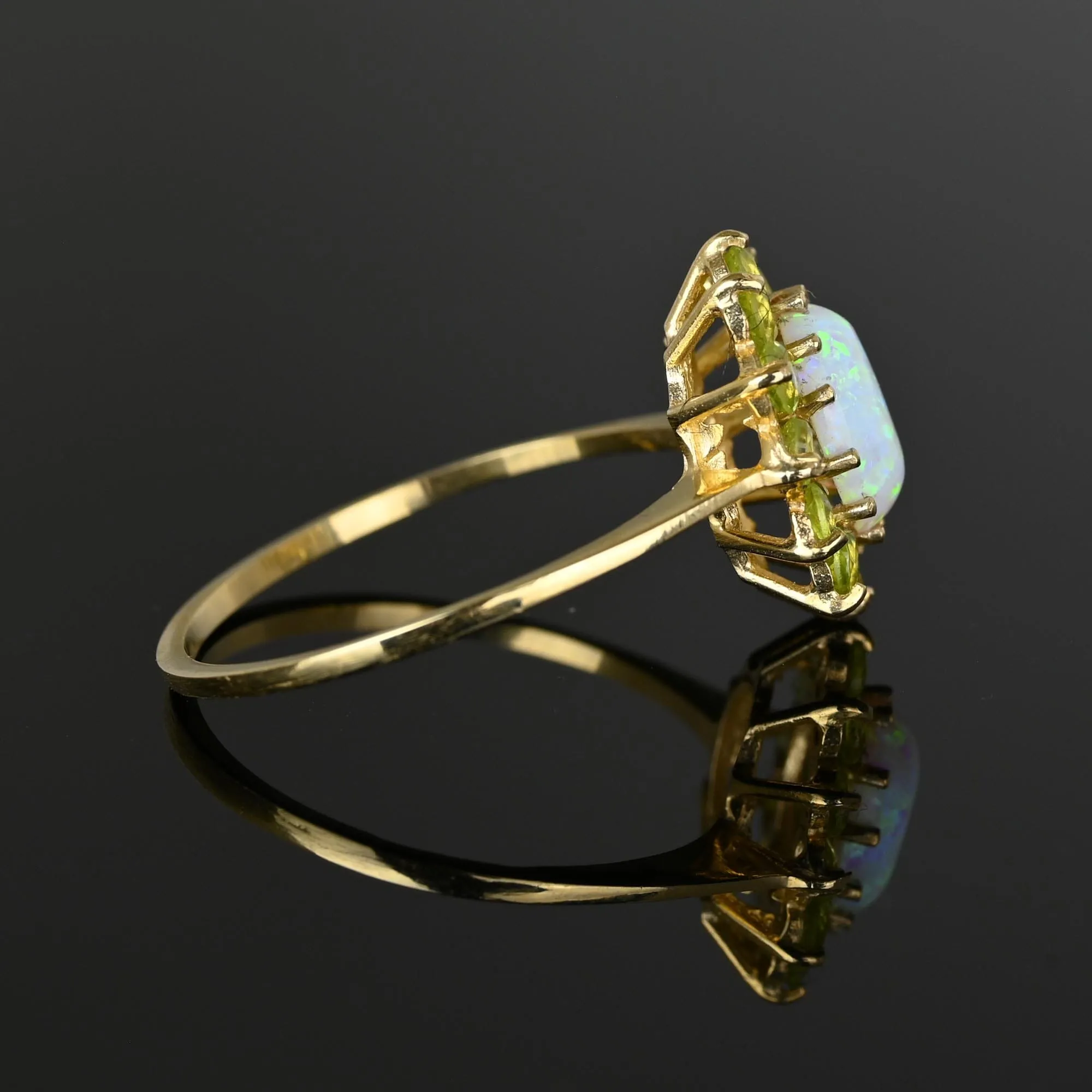 Vintage Gold Opal Cabochon Peridot Halo Ring