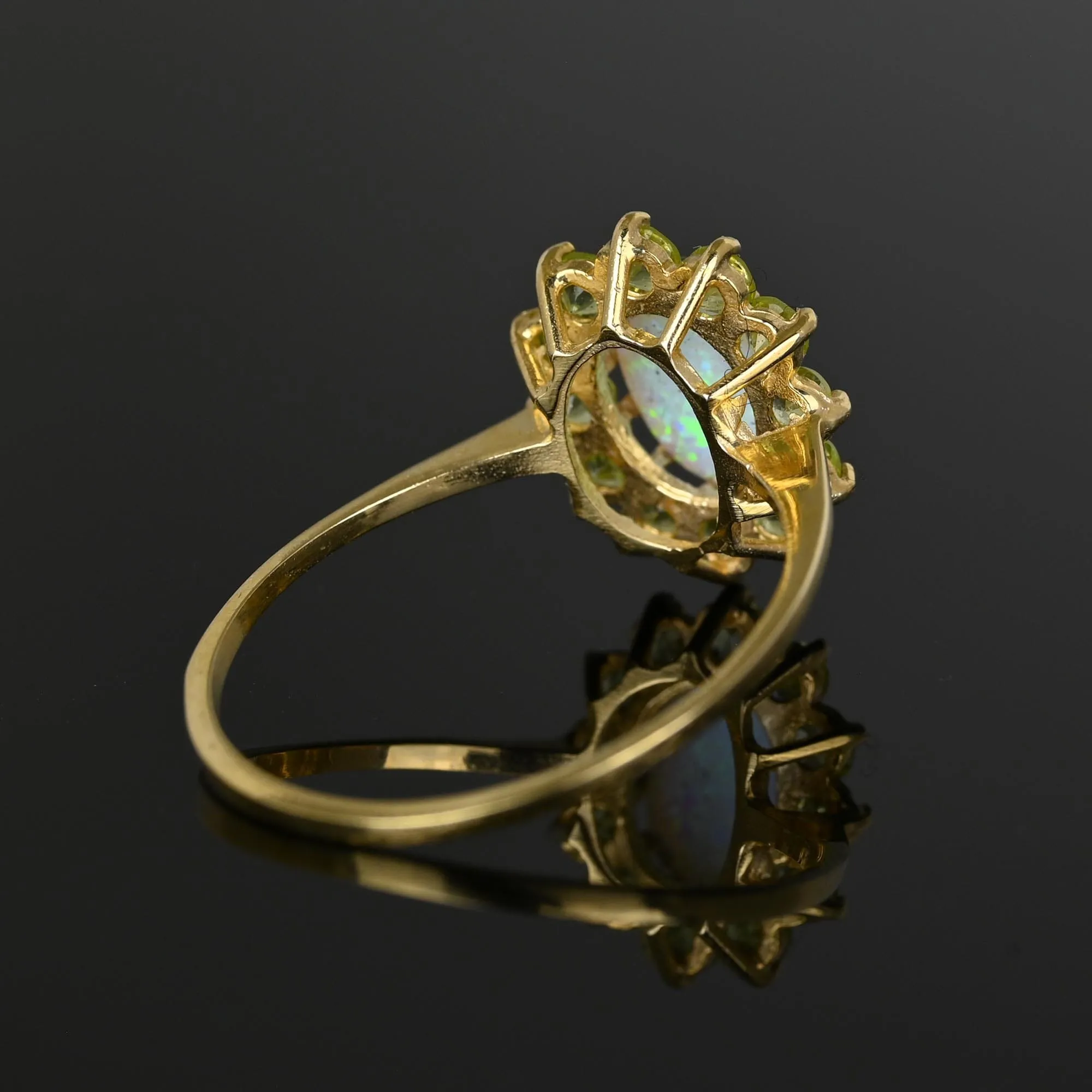 Vintage Gold Opal Cabochon Peridot Halo Ring