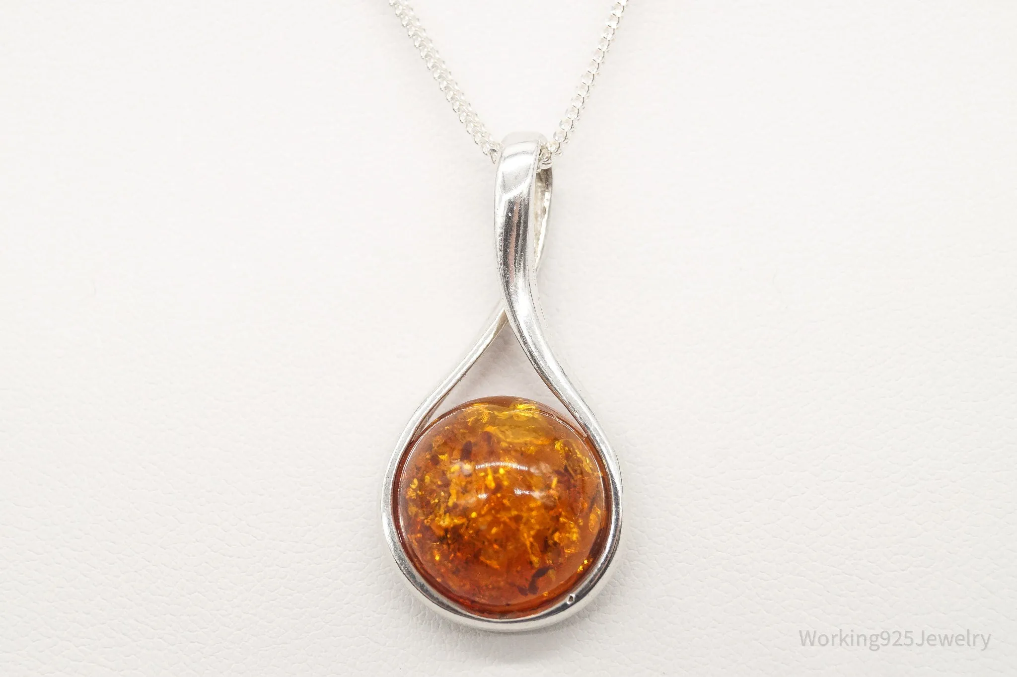 Vintage Large Amber Sterling Silver Adjustable Chain Necklace