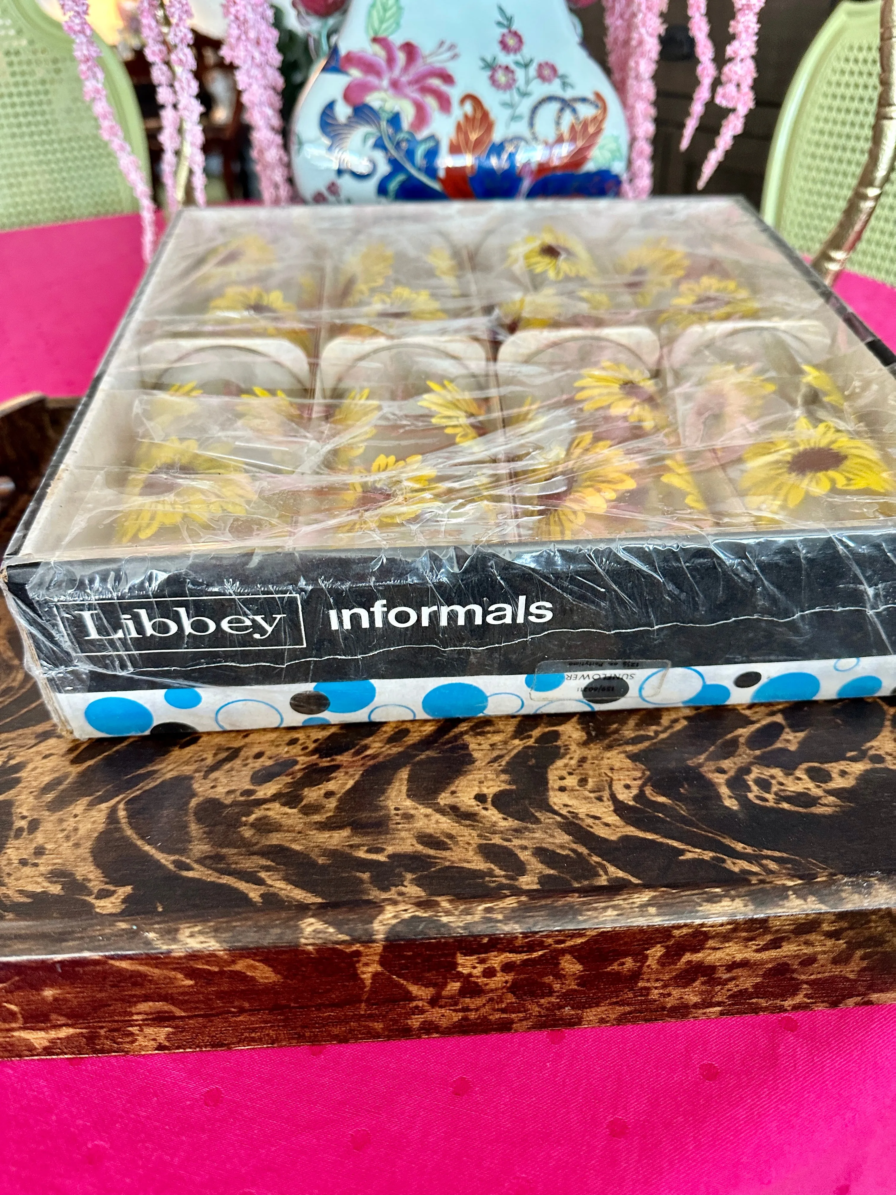 Vintage Libbey Glasses, Sunflower, Highball, Set of 8, original box