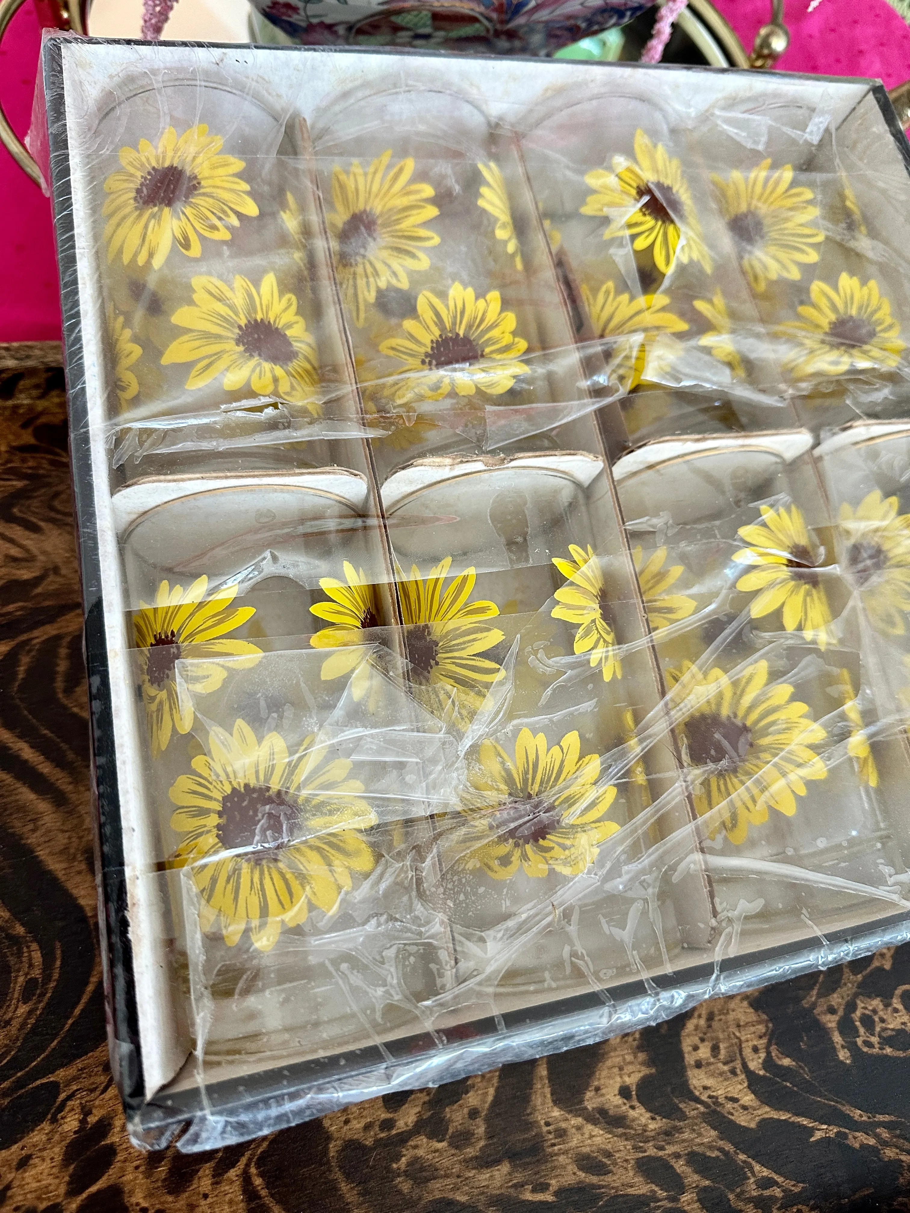 Vintage Libbey Glasses, Sunflower, Highball, Set of 8, original box