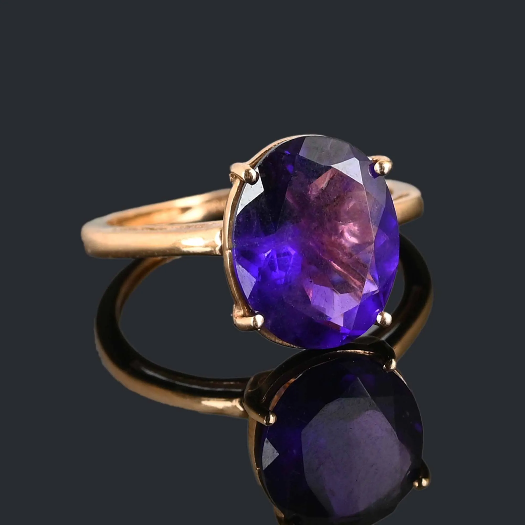 Vintage Rose Gold Amethyst Solitaire Ring