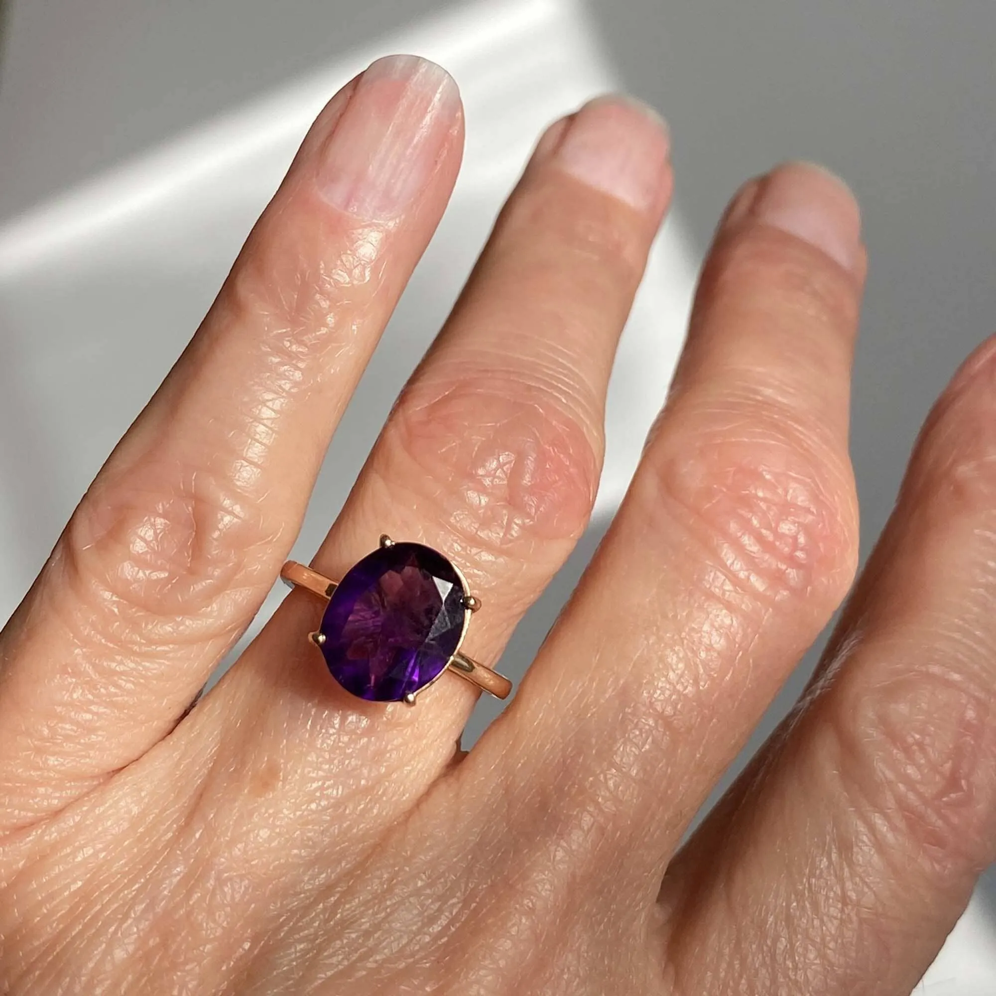 Vintage Rose Gold Amethyst Solitaire Ring