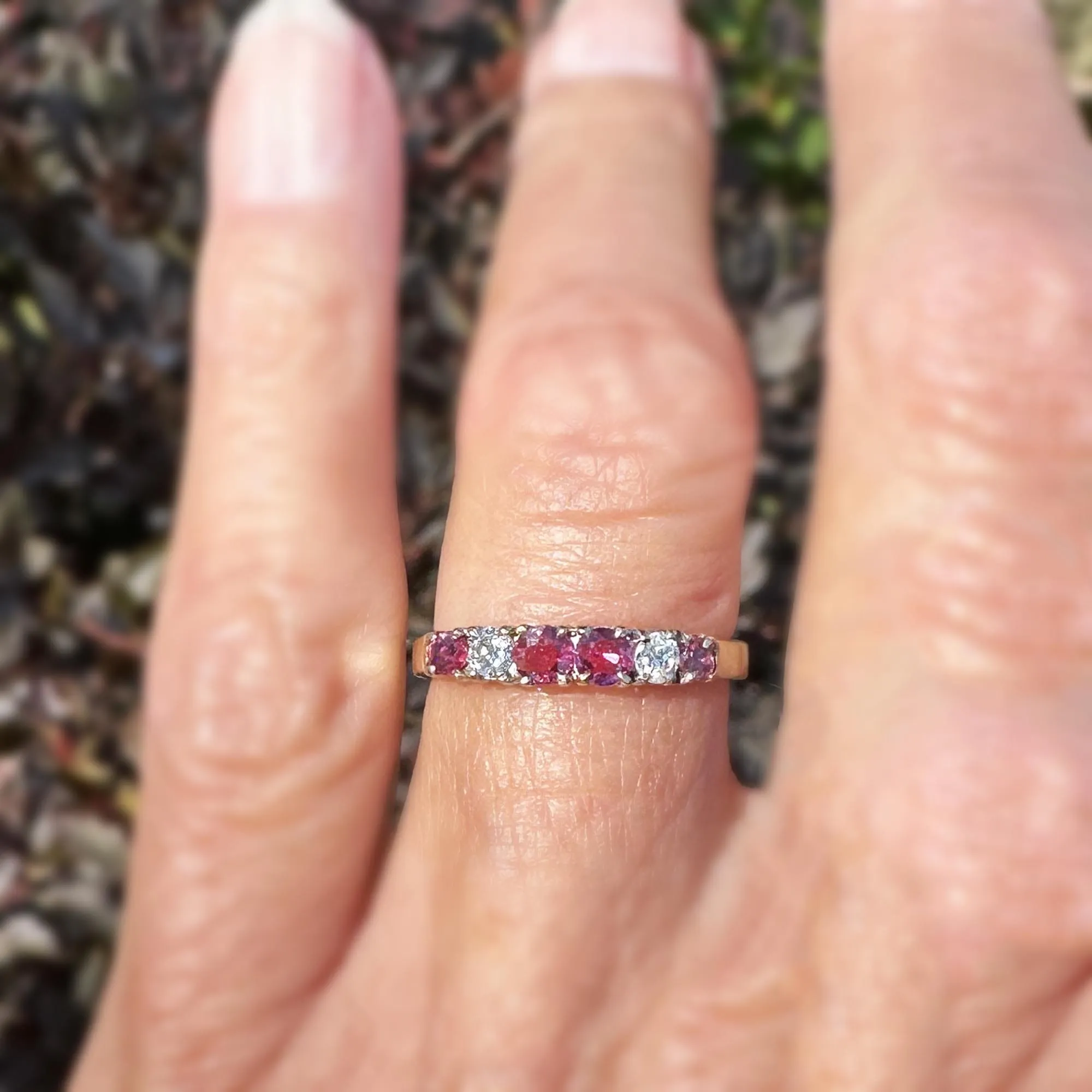 Vintage Ruby Diamond Band Ring in Gold