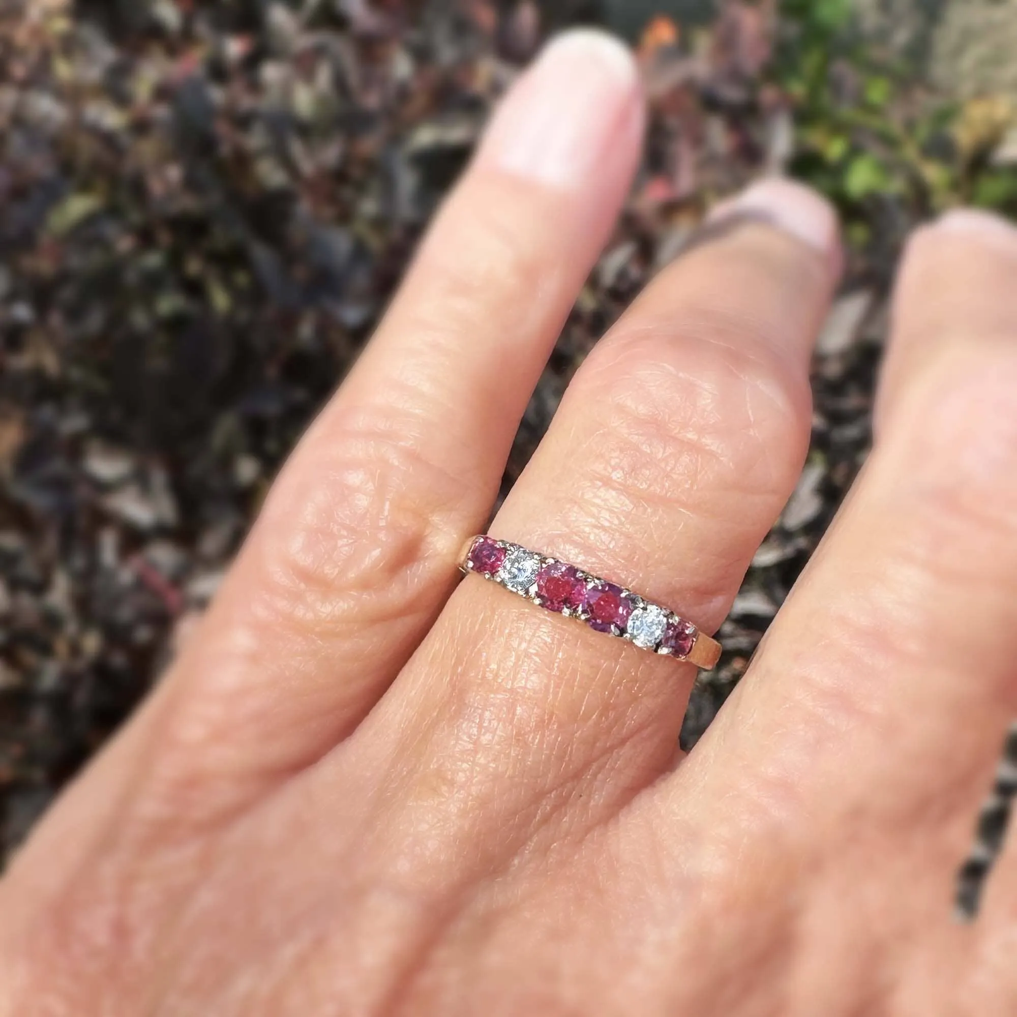 Vintage Ruby Diamond Band Ring in Gold
