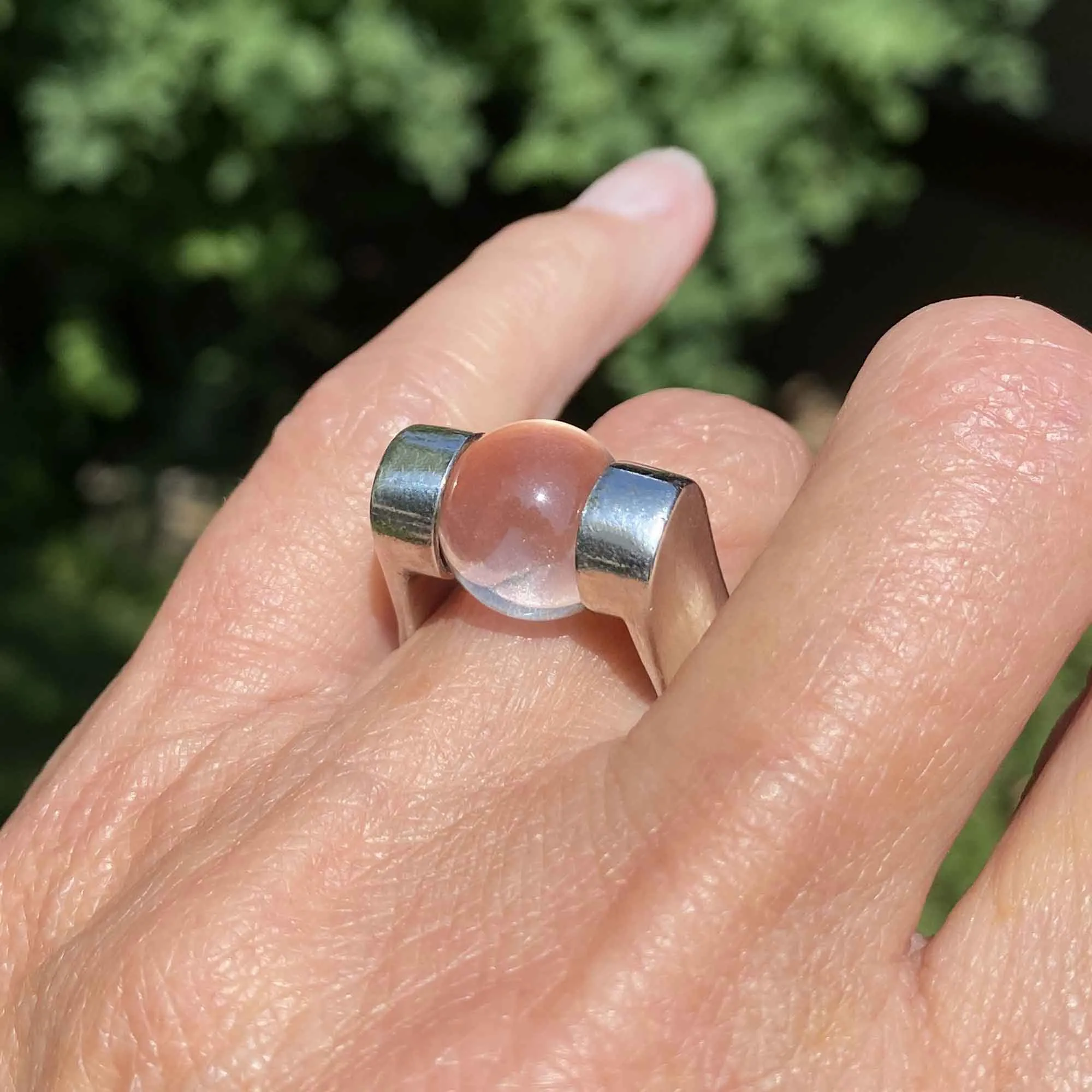 Vintage Silver Wide Band Spinner Pools of Light Ring