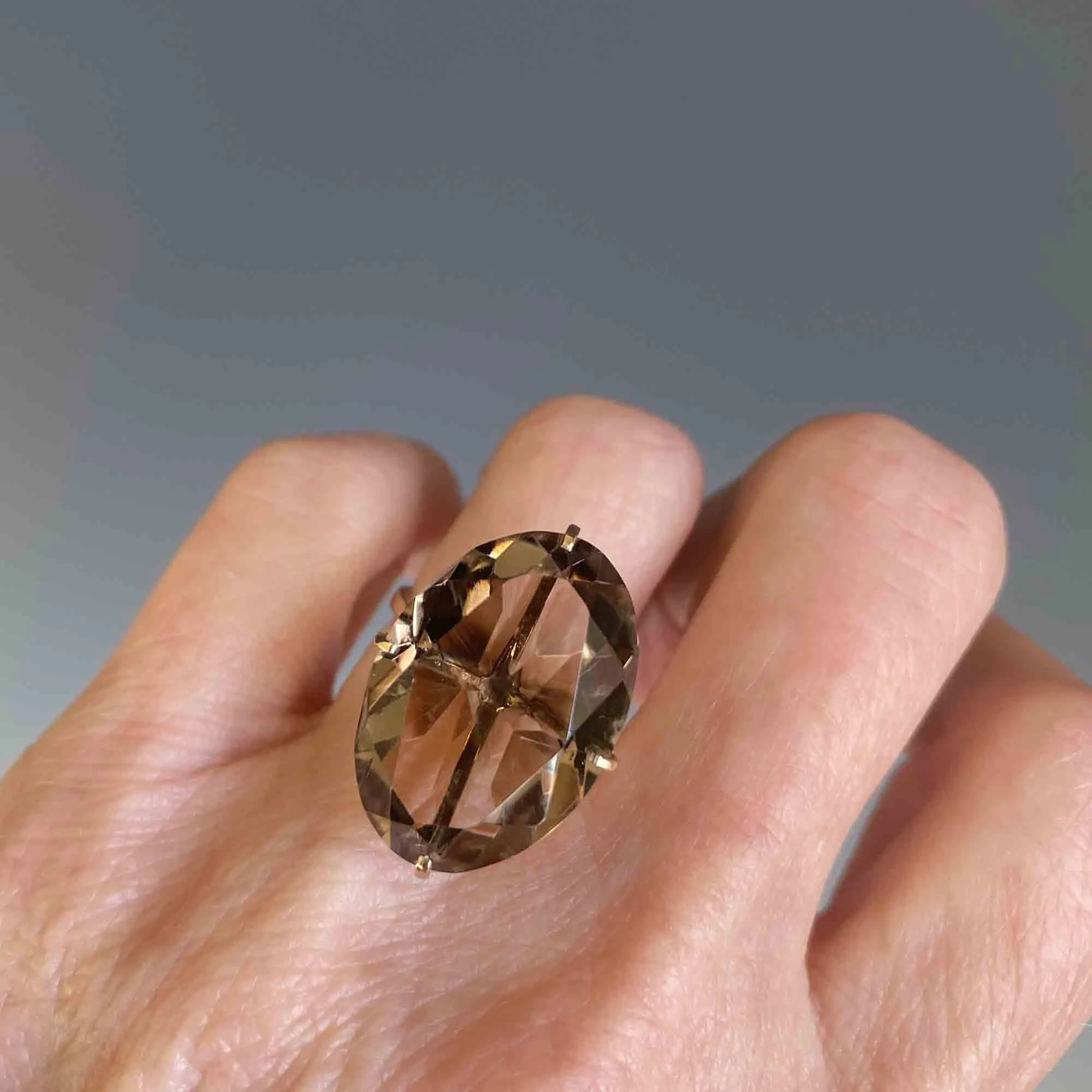 Vintage Smoky Quartz Ring in 14K Gold 10.5 CTW