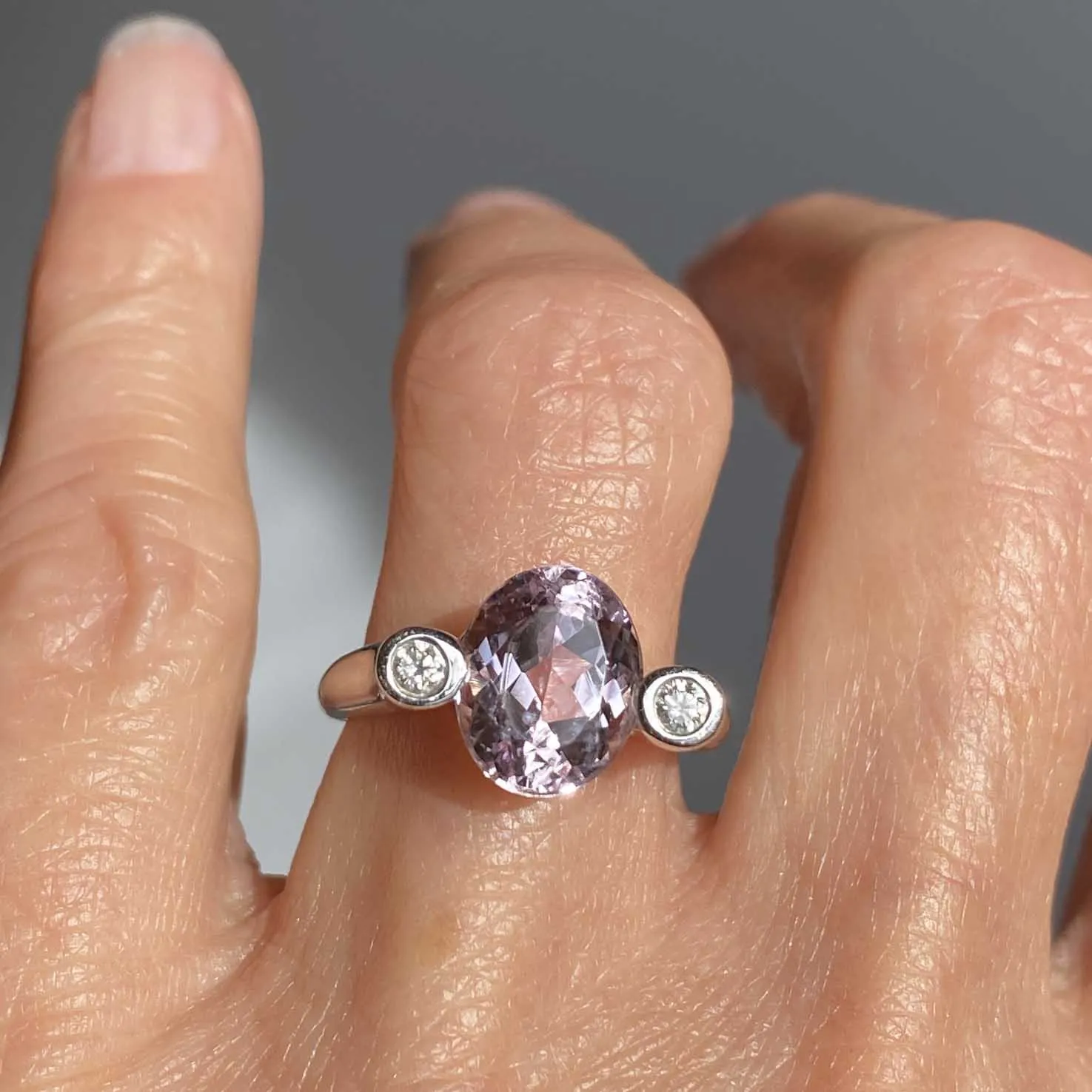 Vintage Sonia Bitton Diamond Kunzite Ring in 14K White Gold