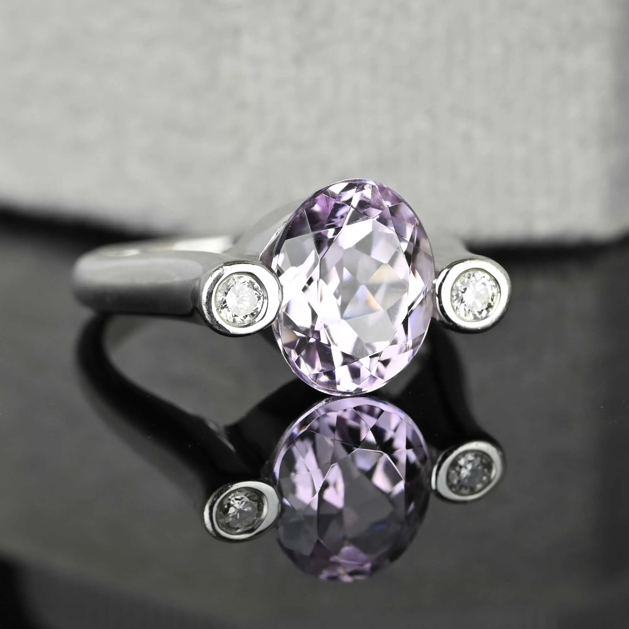 Vintage Sonia Bitton Diamond Kunzite Ring in 14K White Gold