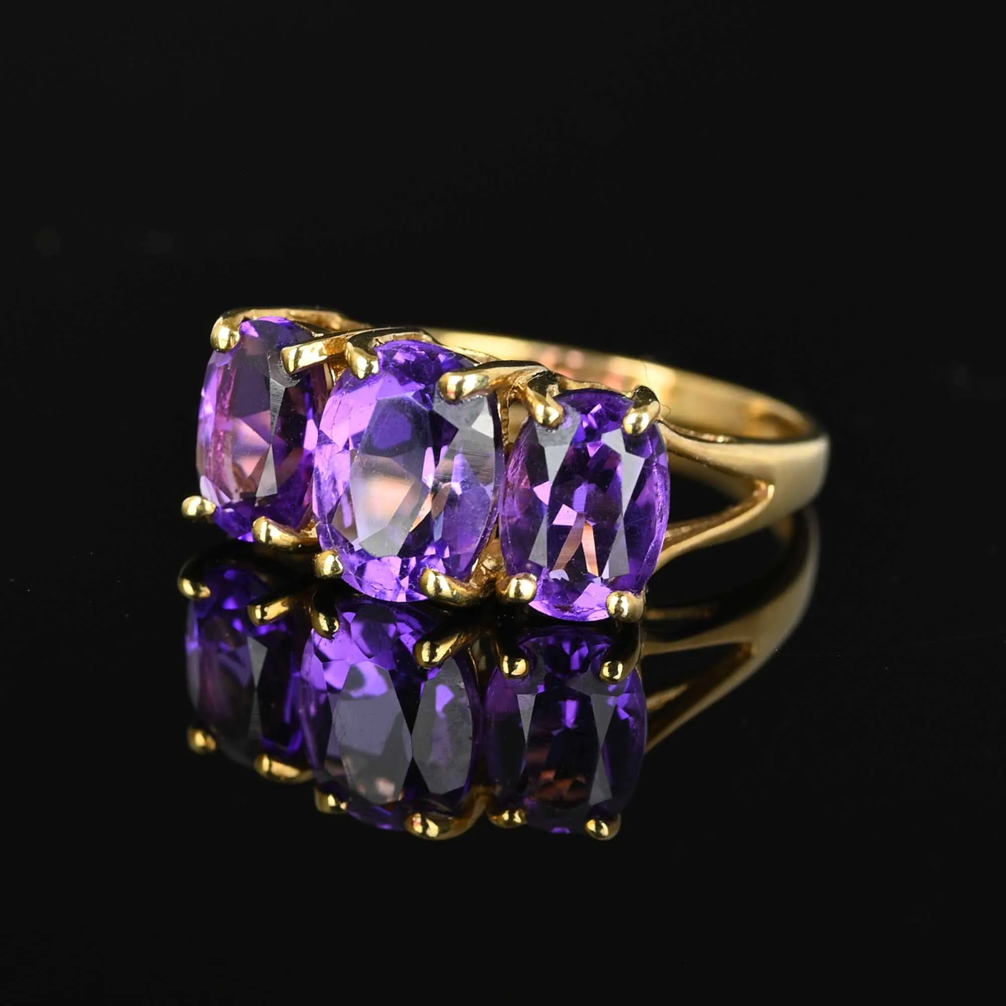 Vintage Three Stone Amethyst Ring in Gold
