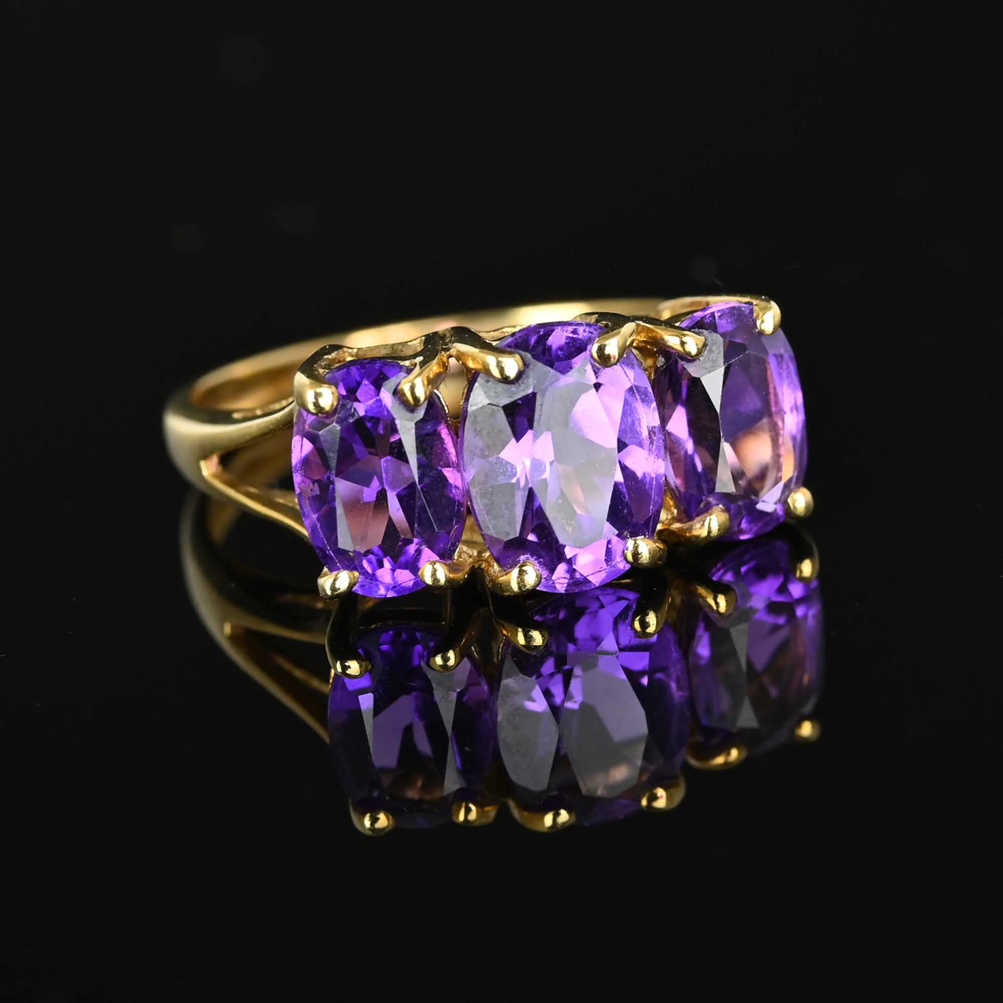 Vintage Three Stone Amethyst Ring in Gold