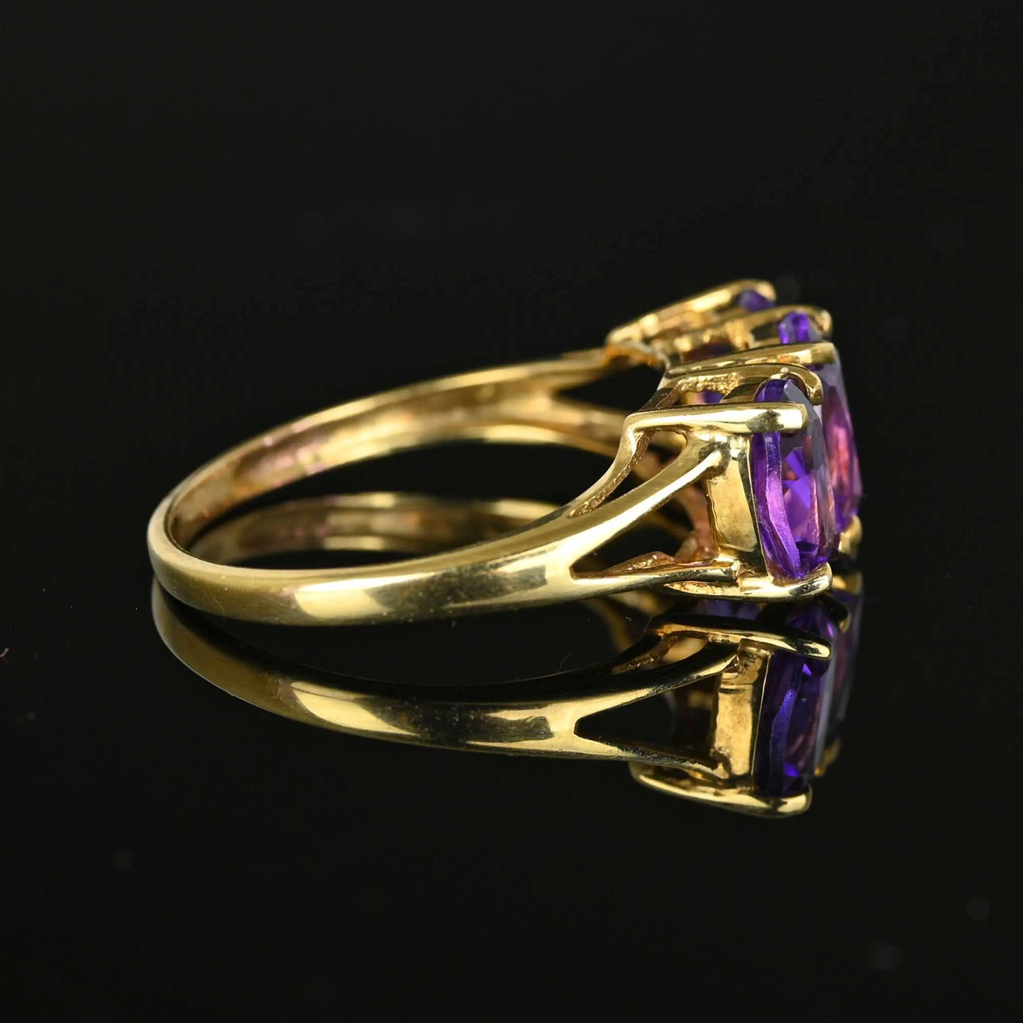 Vintage Three Stone Amethyst Ring in Gold