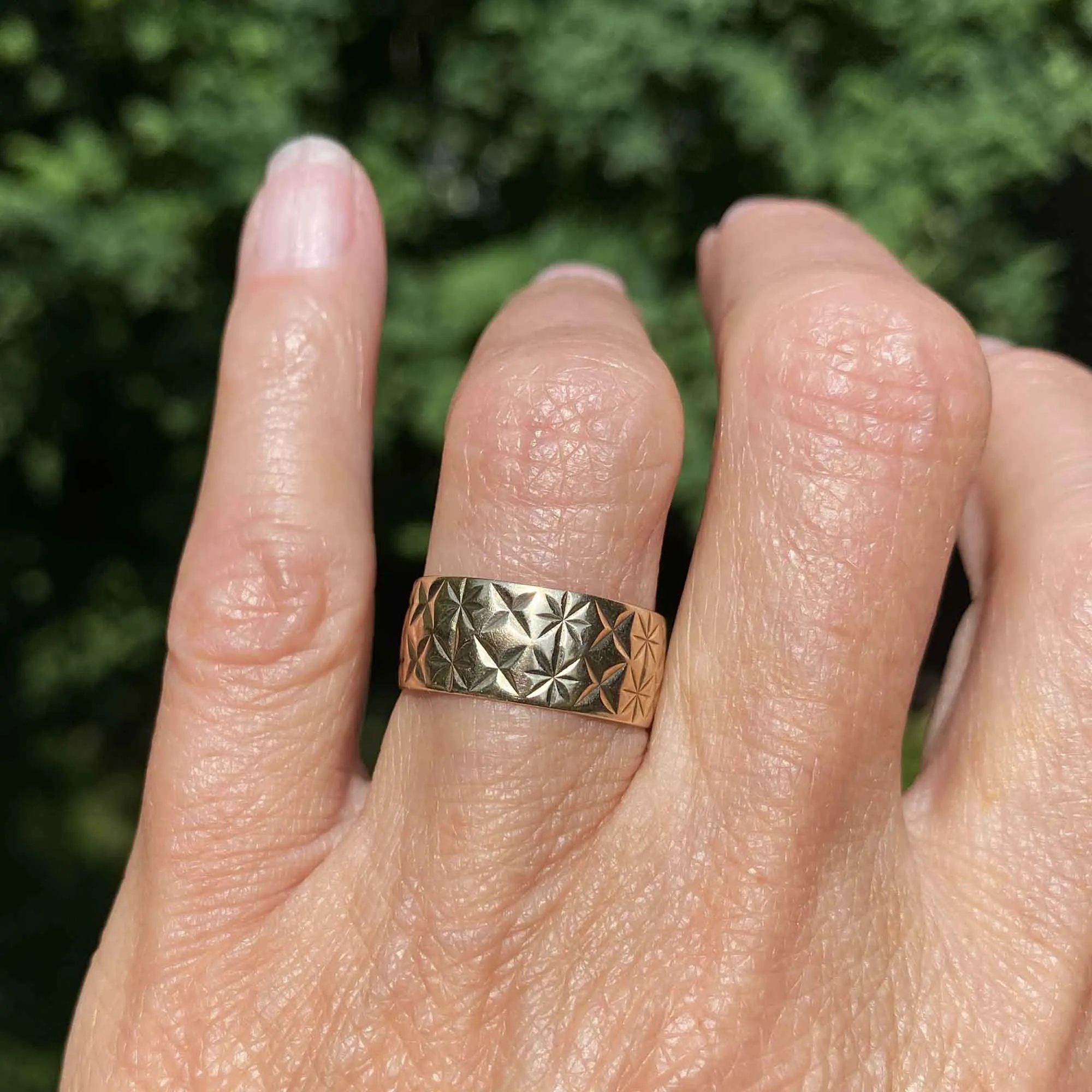 Vintage Wide Gold Eternity Band Star Design Ring