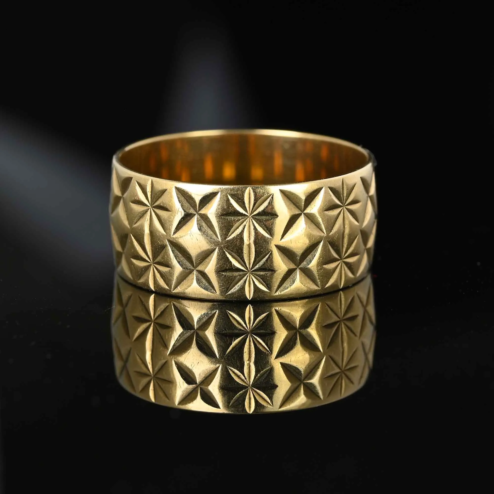 Vintage Wide Gold Eternity Band Star Design Ring