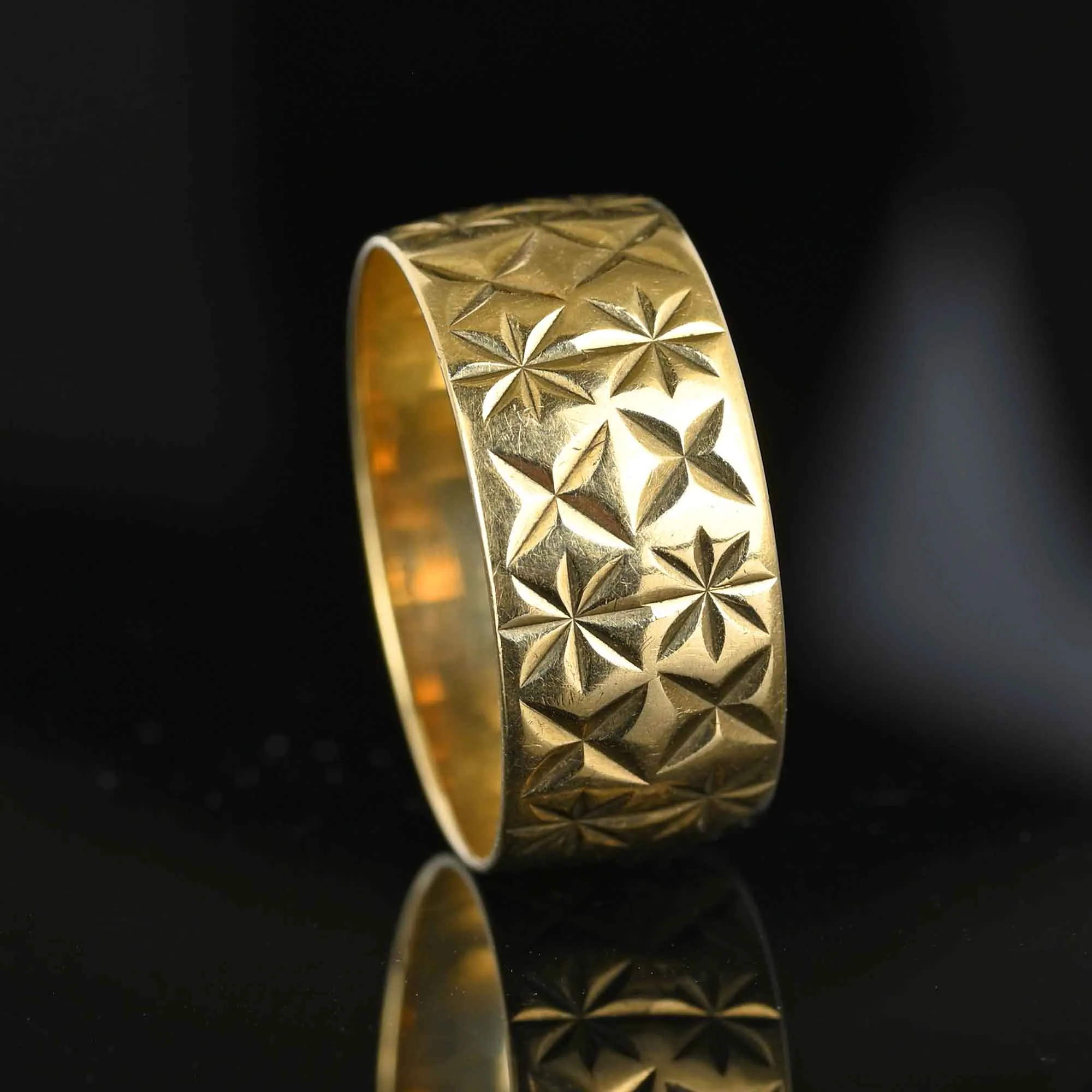 Vintage Wide Gold Eternity Band Star Design Ring