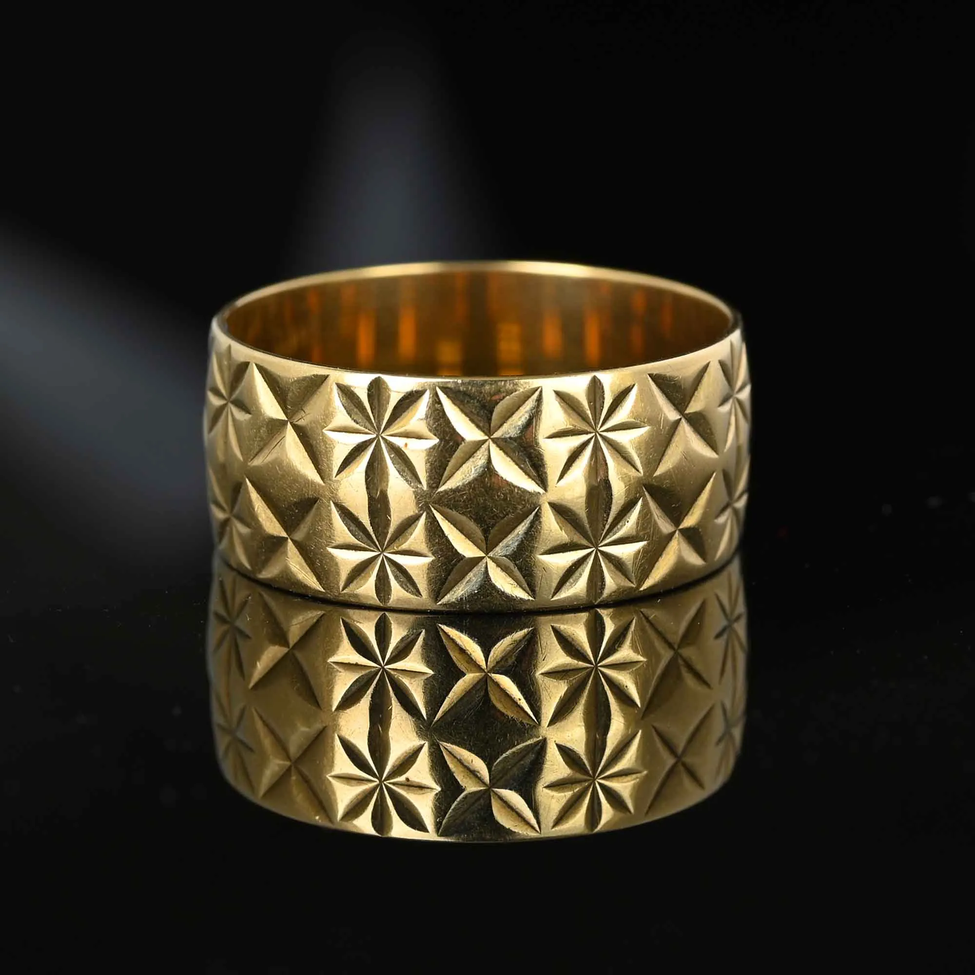 Vintage Wide Gold Eternity Band Star Design Ring