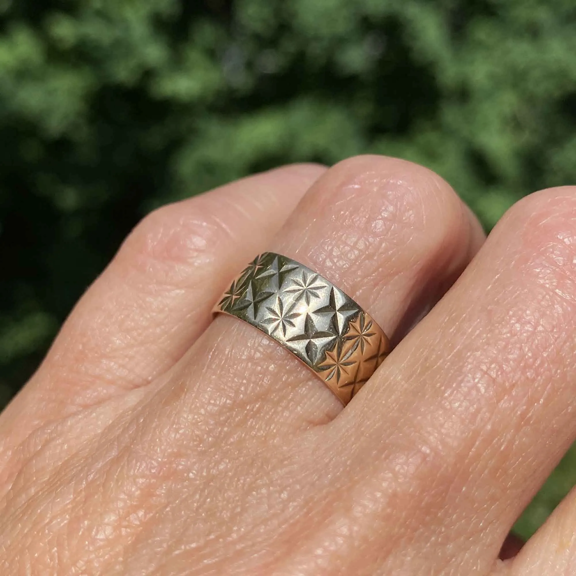 Vintage Wide Gold Eternity Band Star Design Ring