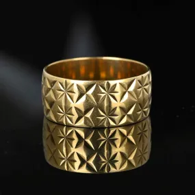 Vintage Wide Gold Eternity Band Star Design Ring