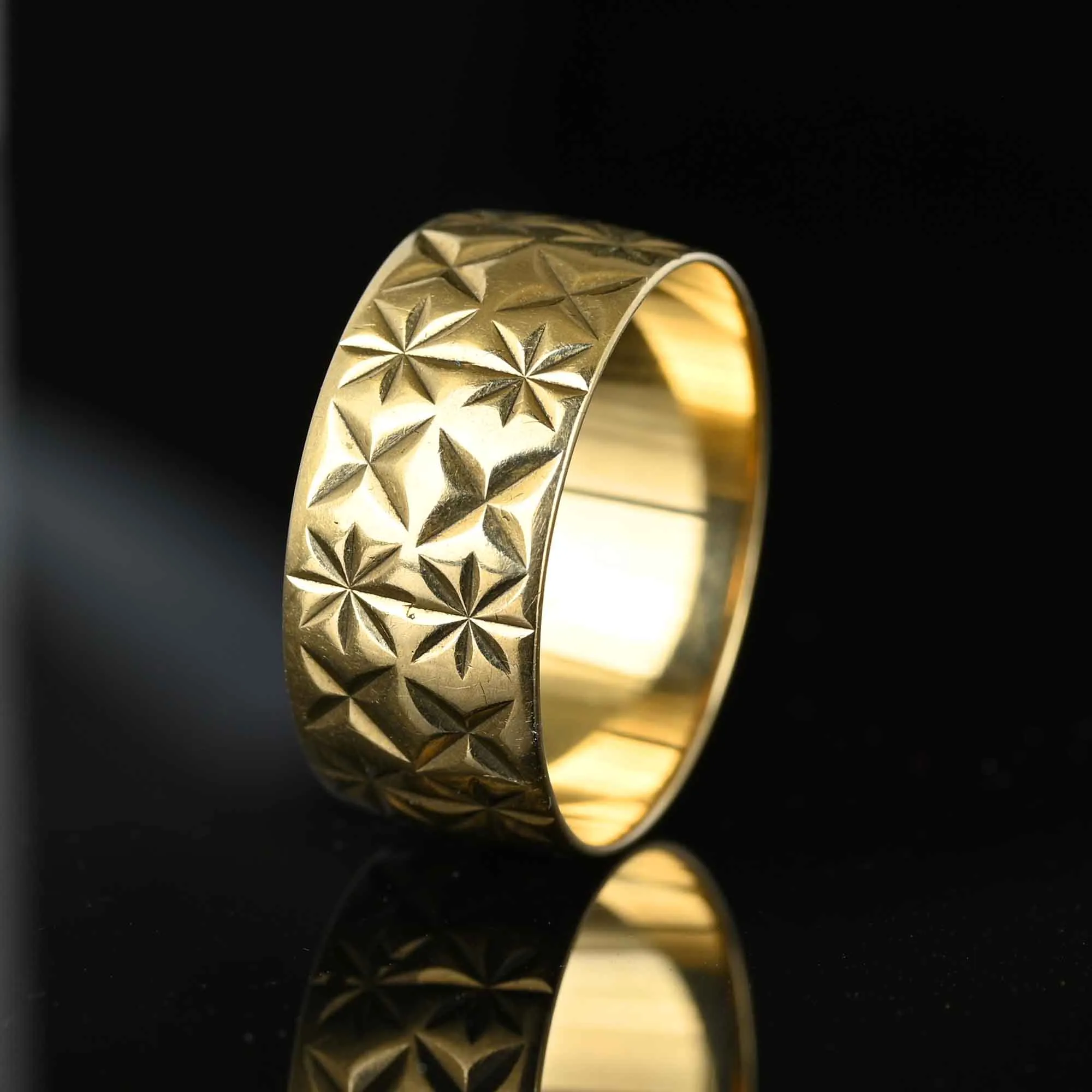 Vintage Wide Gold Eternity Band Star Design Ring