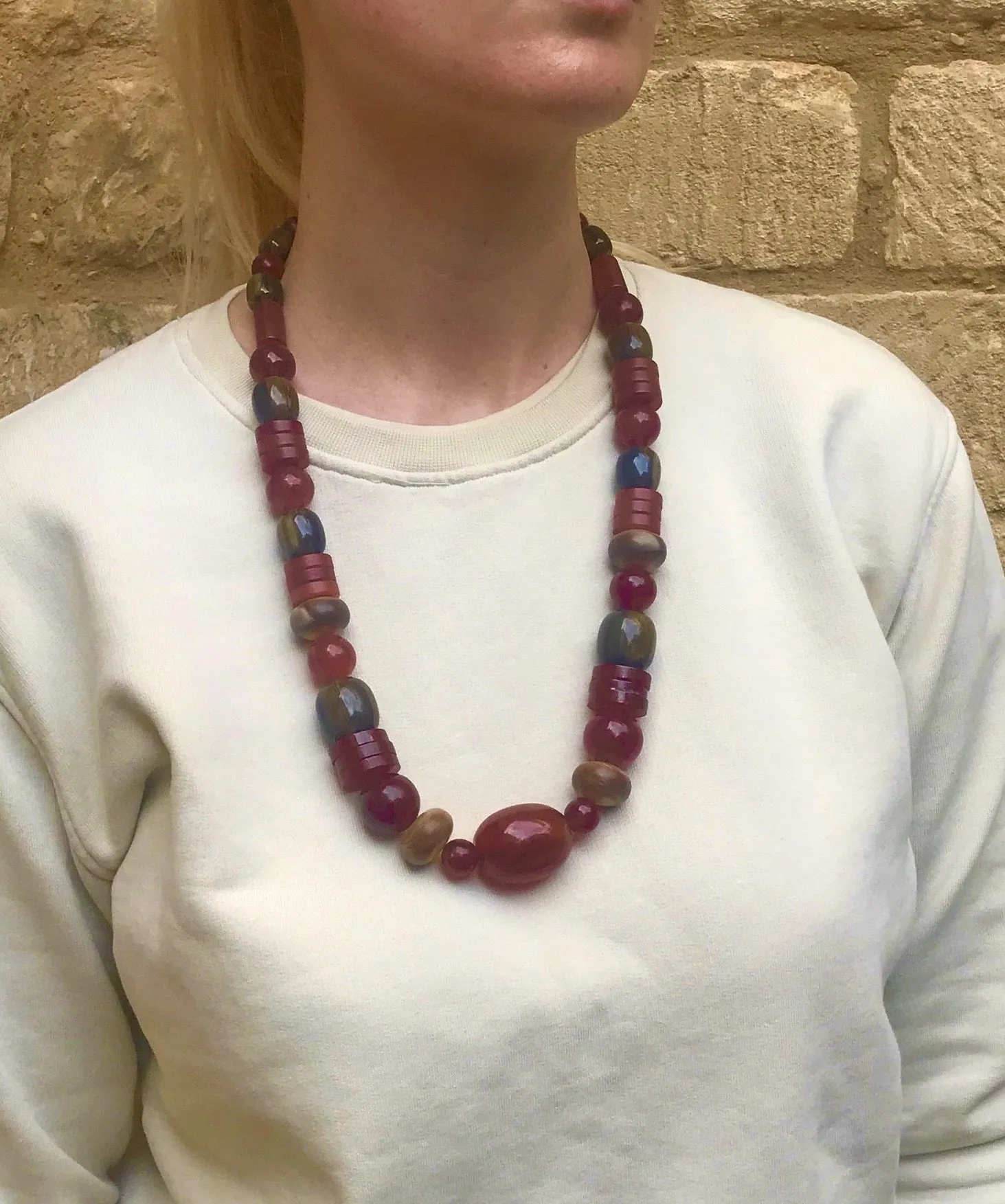 Vintage YSL Faux Amber and Stone Necklace