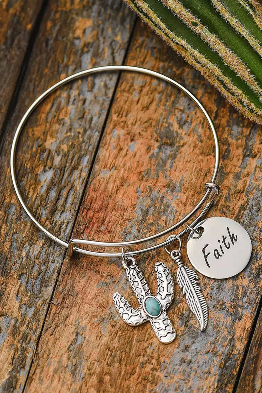 Western Cactus Pendant Alloy Bracelet