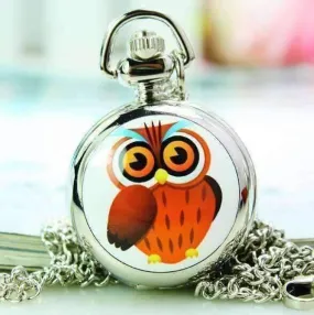 Whimsical Owl Enamel Mini Pocket Watch Necklace For Woman Owl Lover