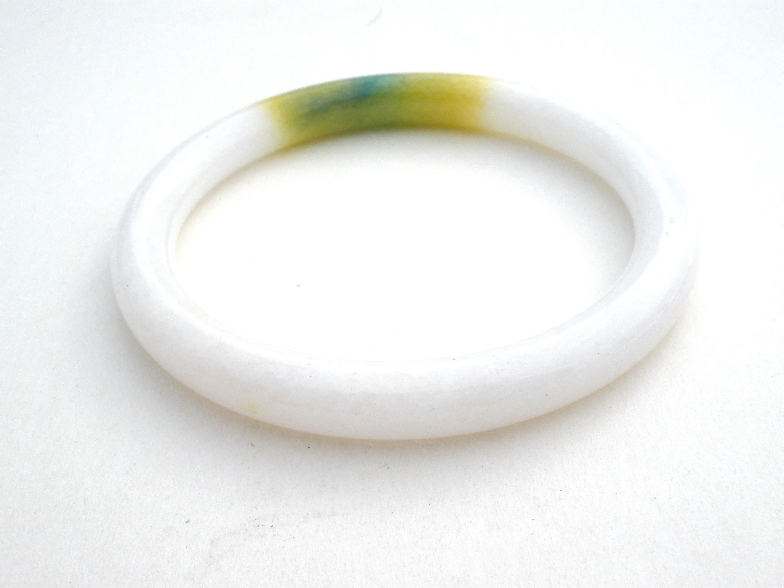 White & Green Jade Bangle Bracelet 9mm