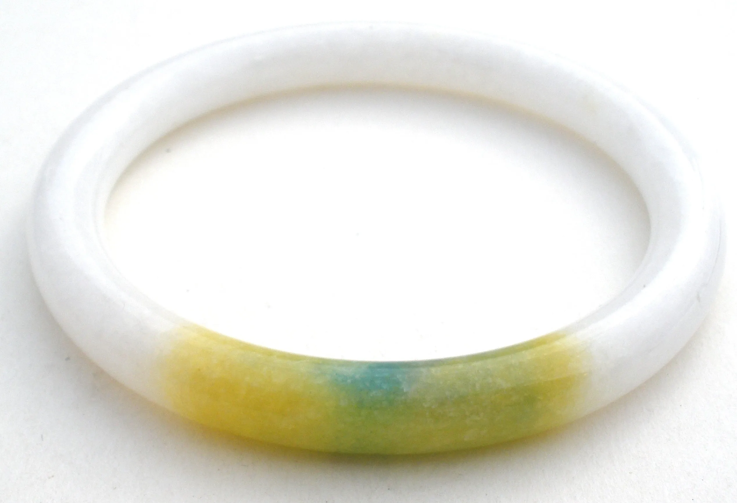 White & Green Jade Bangle Bracelet 9mm