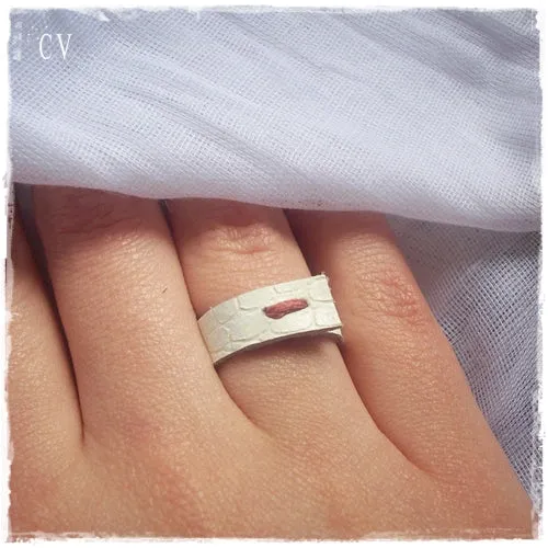 White Leather Band Ring