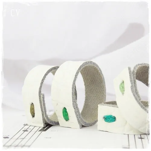 White Leather Band Ring