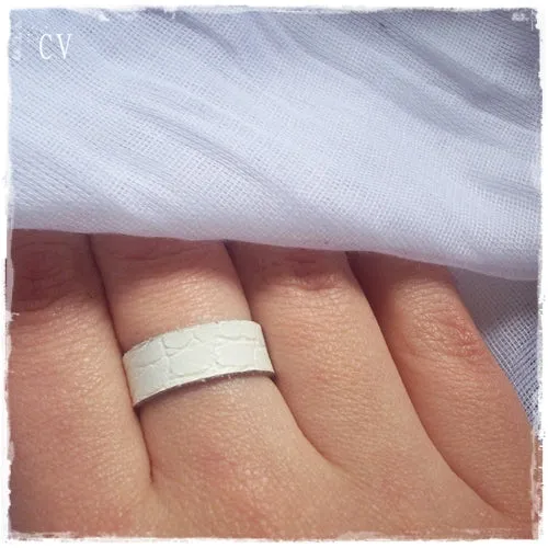 White Leather Band Ring