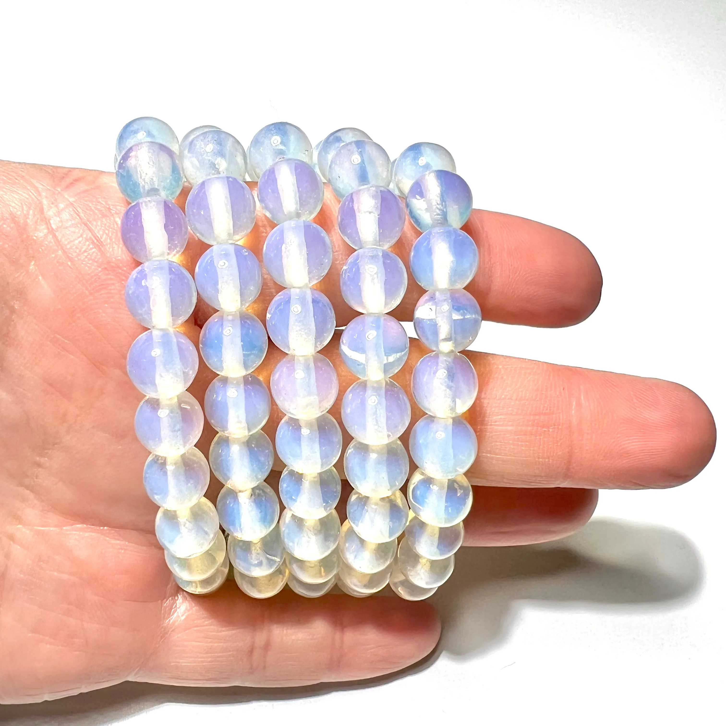 White Opalite Moonstone Effect Stretchy String Bracelet, 8mm