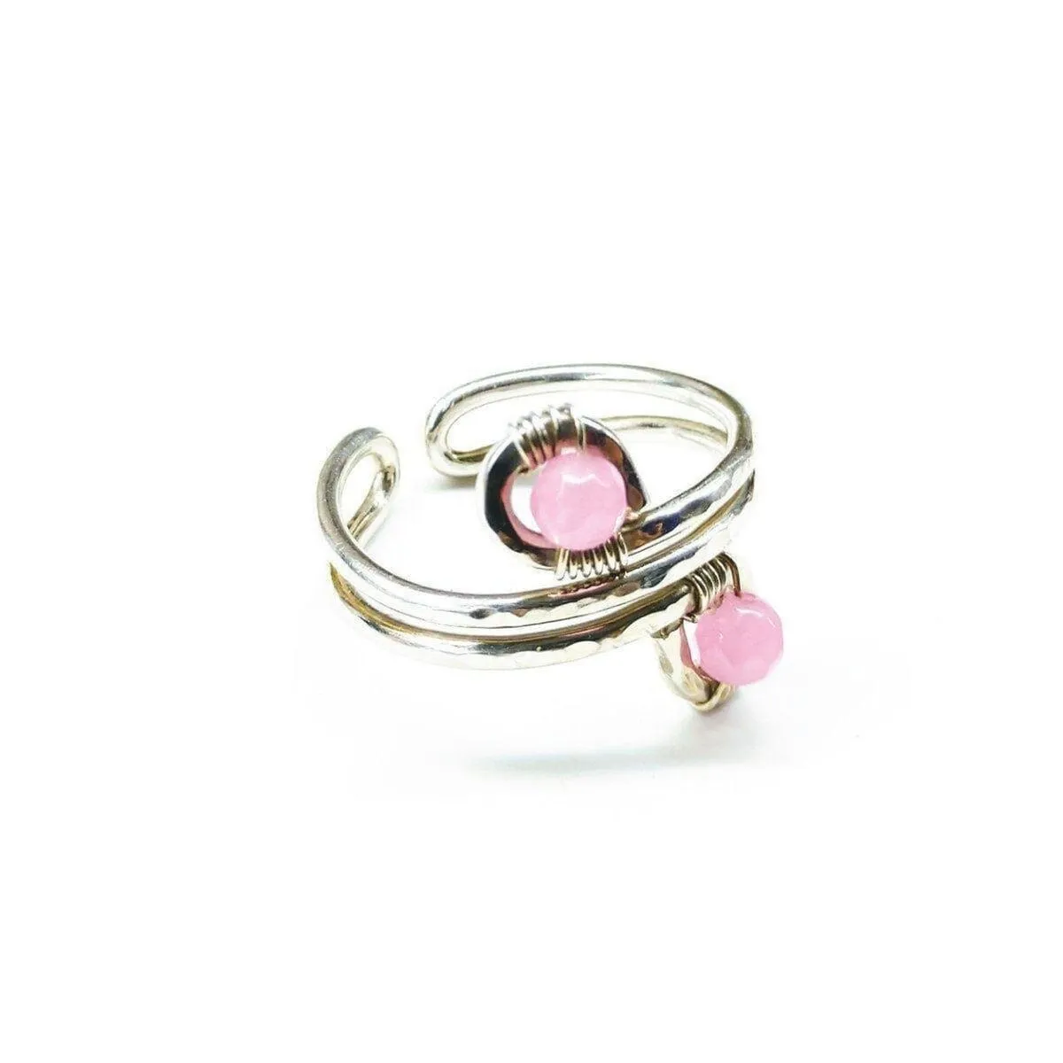 Wire wrapped Sterling Silver Pink Jade Adjustable Finger Toe Ring