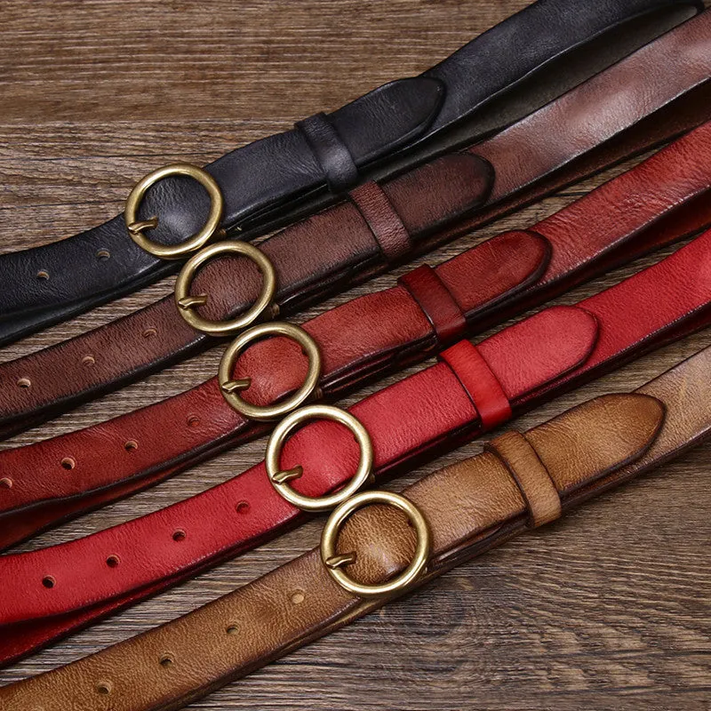Women's Fashion Leather Jeans Belt With Brass Buckle