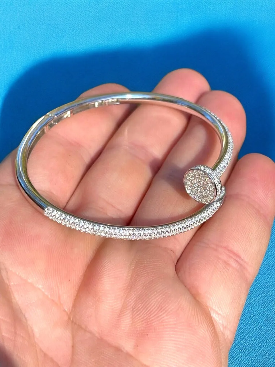 Womens Moissanite Bangle Nail Bracelet 925 Sterling Silver Gift New