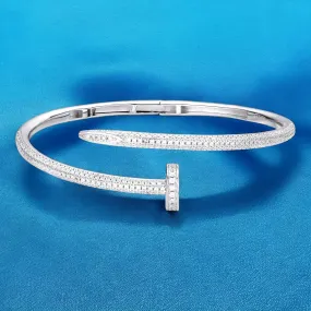 Womens Moissanite Bangle Nail Bracelet 925 Sterling Silver Gift New