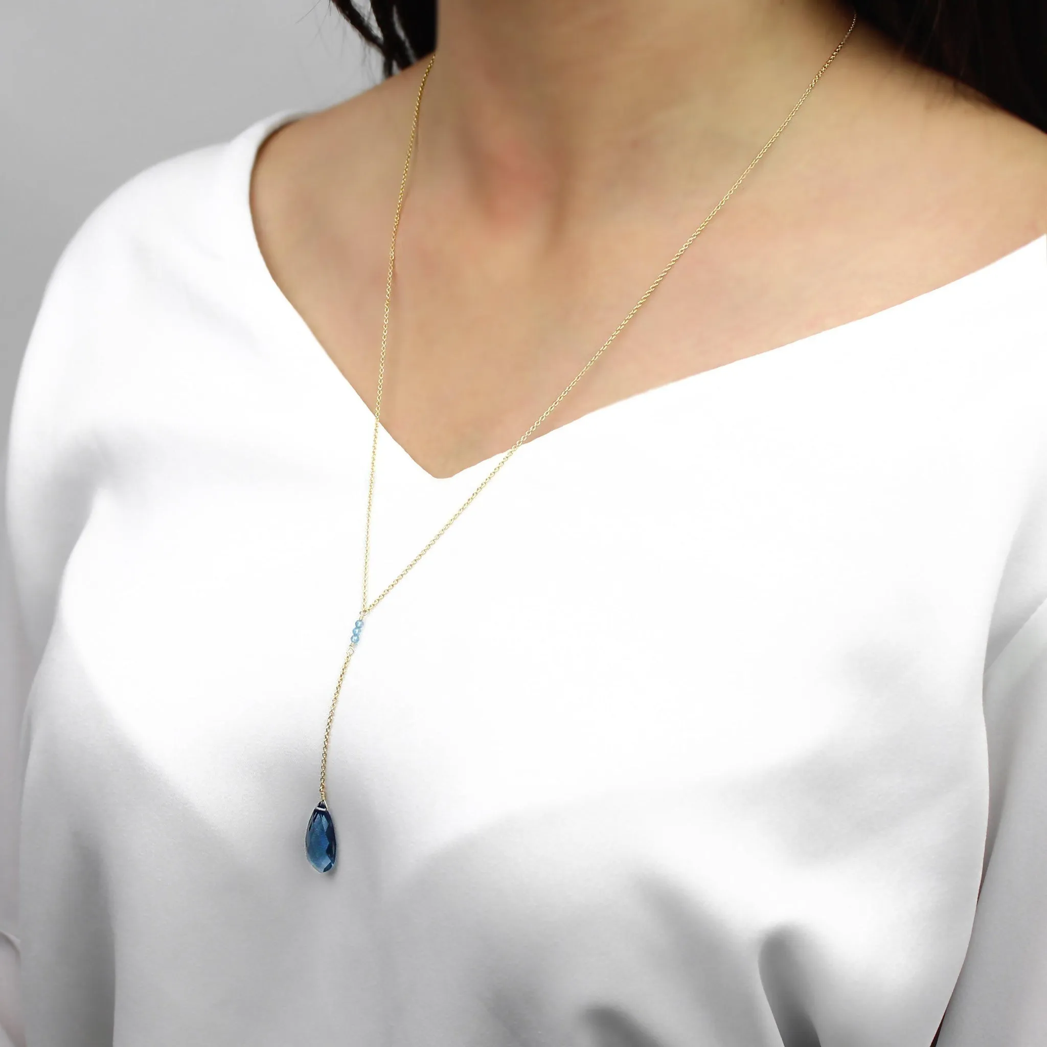 Y Shape Necklace: Blue Quartz