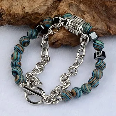 Yellow Chimes Bracelet for Men and Boys Fashion Blue Beads Bracelets for Men | Stainless Steel Punk Chain Bead Bracelet for Boys | Birthday Gift For Boys and Men Anniversary Gift for Husband