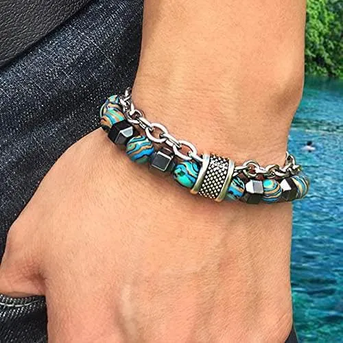 Yellow Chimes Bracelet for Men and Boys Fashion Blue Beads Bracelets for Men | Stainless Steel Punk Chain Bead Bracelet for Boys | Birthday Gift For Boys and Men Anniversary Gift for Husband