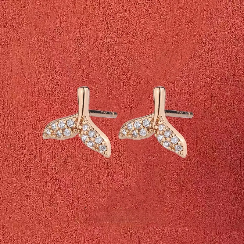 Zircon Fishtail Silver Studs Earrings for Women