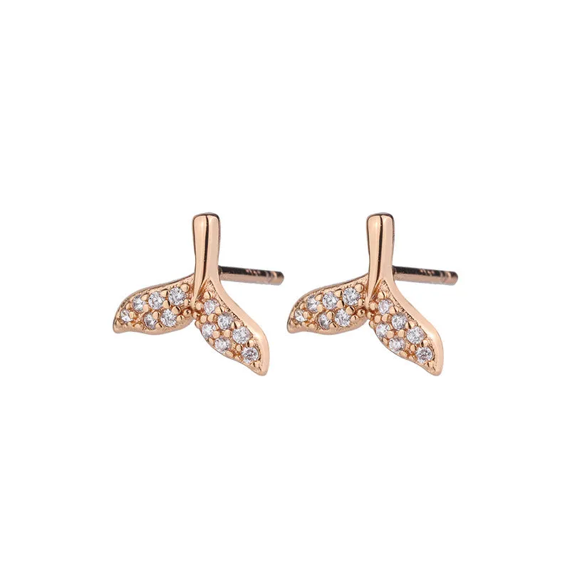 Zircon Fishtail Silver Studs Earrings for Women