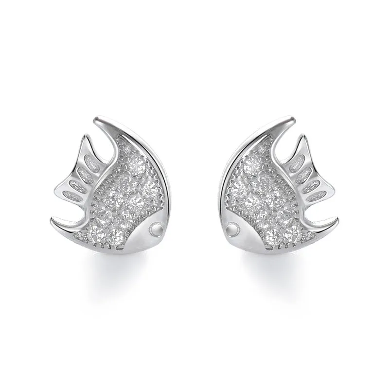 Zircon Little Angelfish Silver Stud Earrings for Women